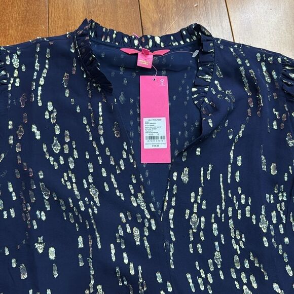 NWT Lilly Pulitzer Women's Sarita Long Sleeve Silk Metallic Baby Doll size 6 - Picture 2 of 8
